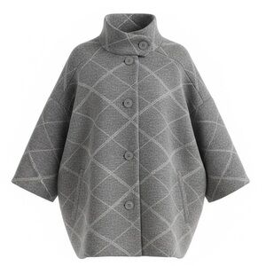 NWT Tahari Wool Blend Gray Oversized Diamond Design Women’s Coat Size S